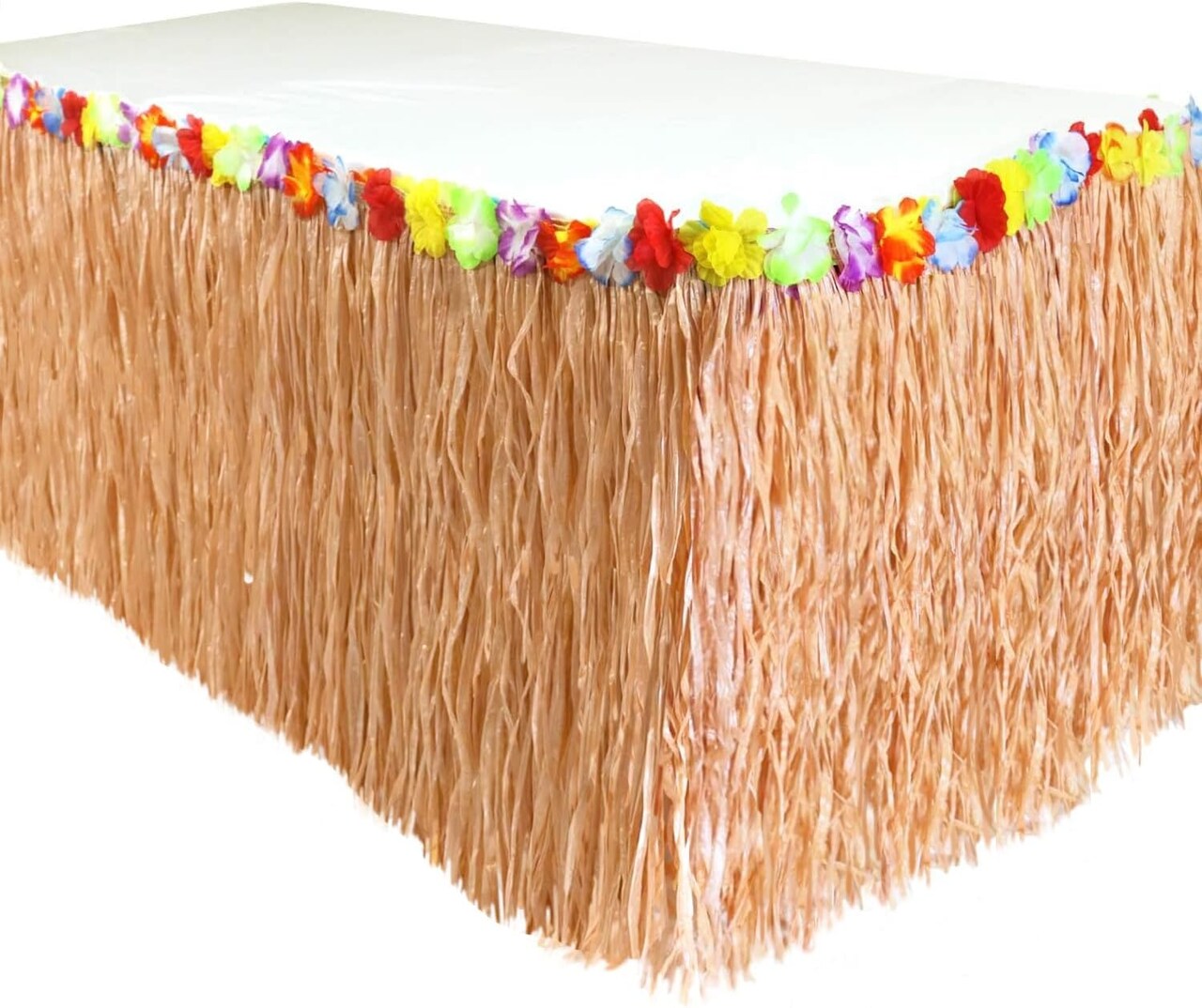 9 Feet x 29" Luau Grass Table Skirt - Hawaiian Theme Party Party Skirt with Hibiscous Flower Decoration